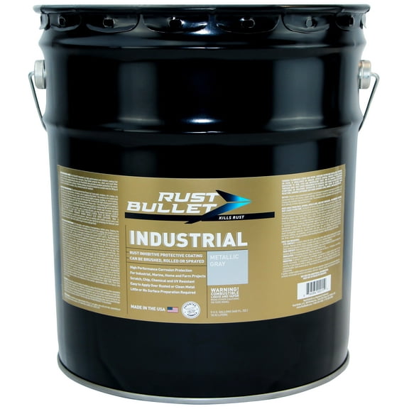 Rust Bullet Industrial - Metallic Gray - 5 Gallon Pail - Rust Preventative Coating for Industrial, Marine, Home and Farm Projects, Chip and UV Resistant, Durable Finish