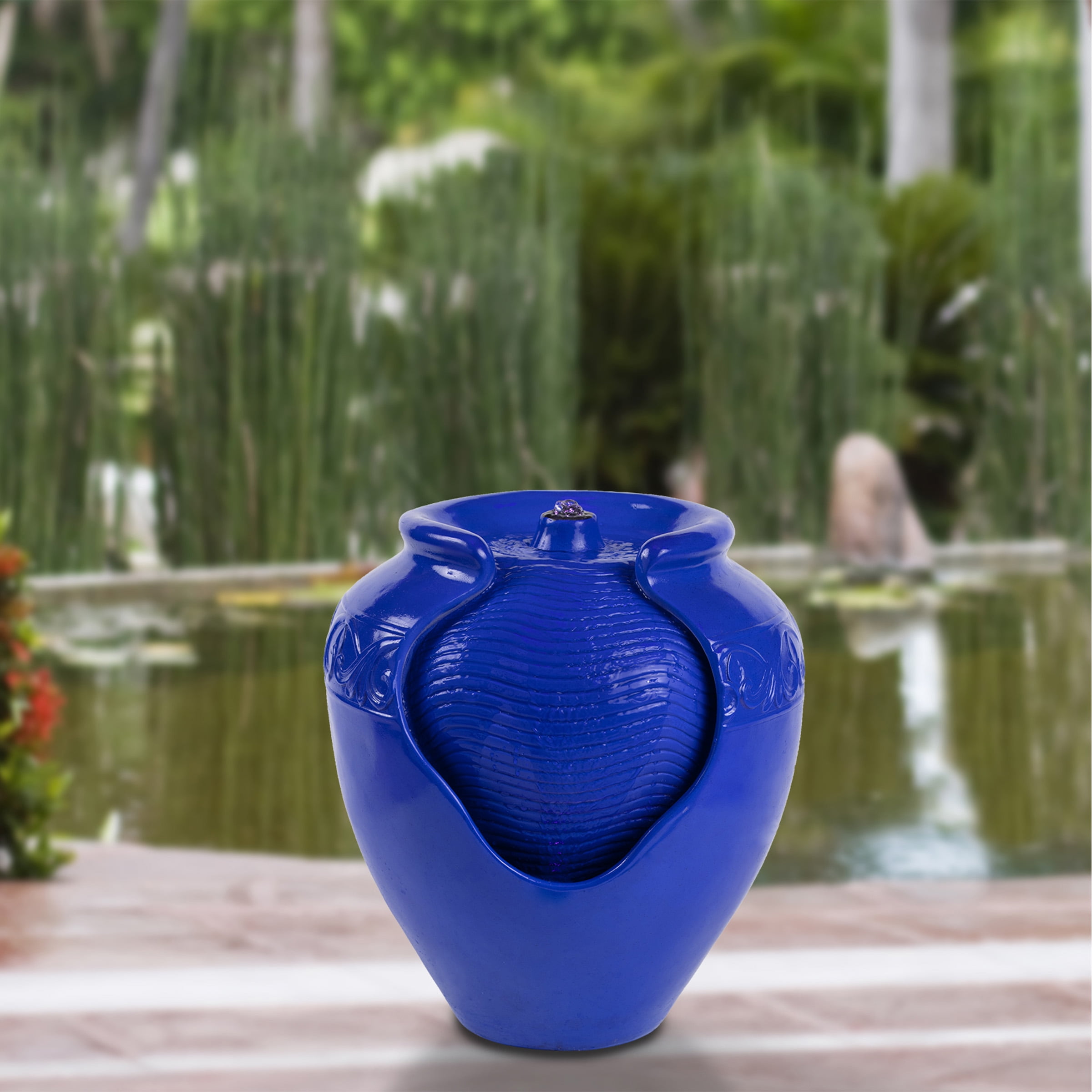 Water Fountain Outdoor Indoor Garden Patio Glazed Vase Electric Pump LED Light 