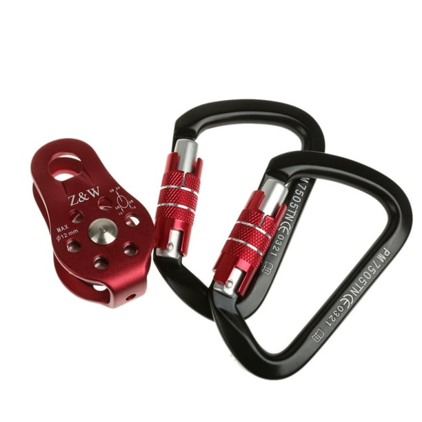 Rock Climbing Tree Arborist Rigging Fixed Rope Pulley with Screw Locking  Carabiners Outdoor Gear (Red, Black) 