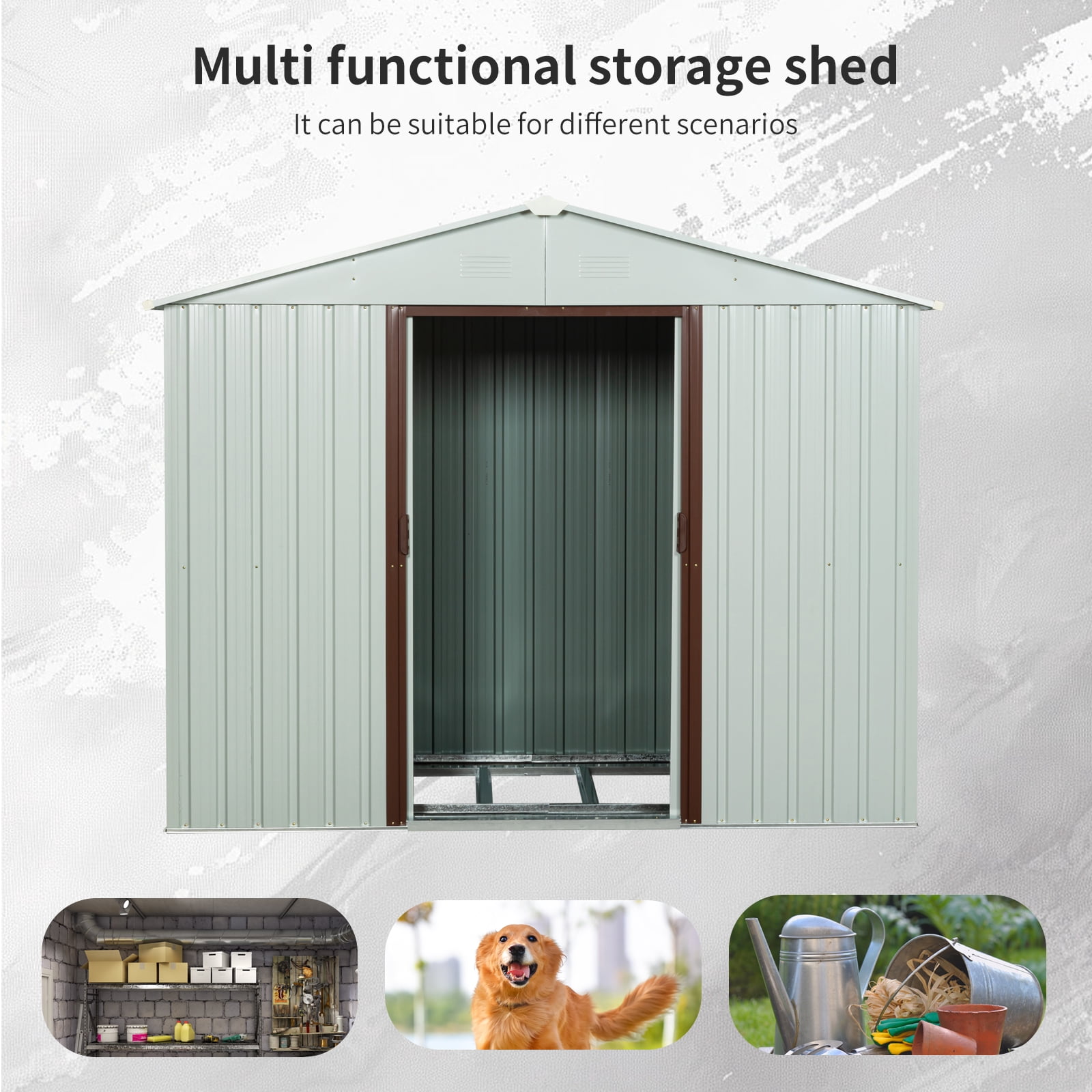 CarButler 6x5ft Metal Outdoor Storage Shed with Lockable Sliding Doors for Garden Backyard Patio Lawn White