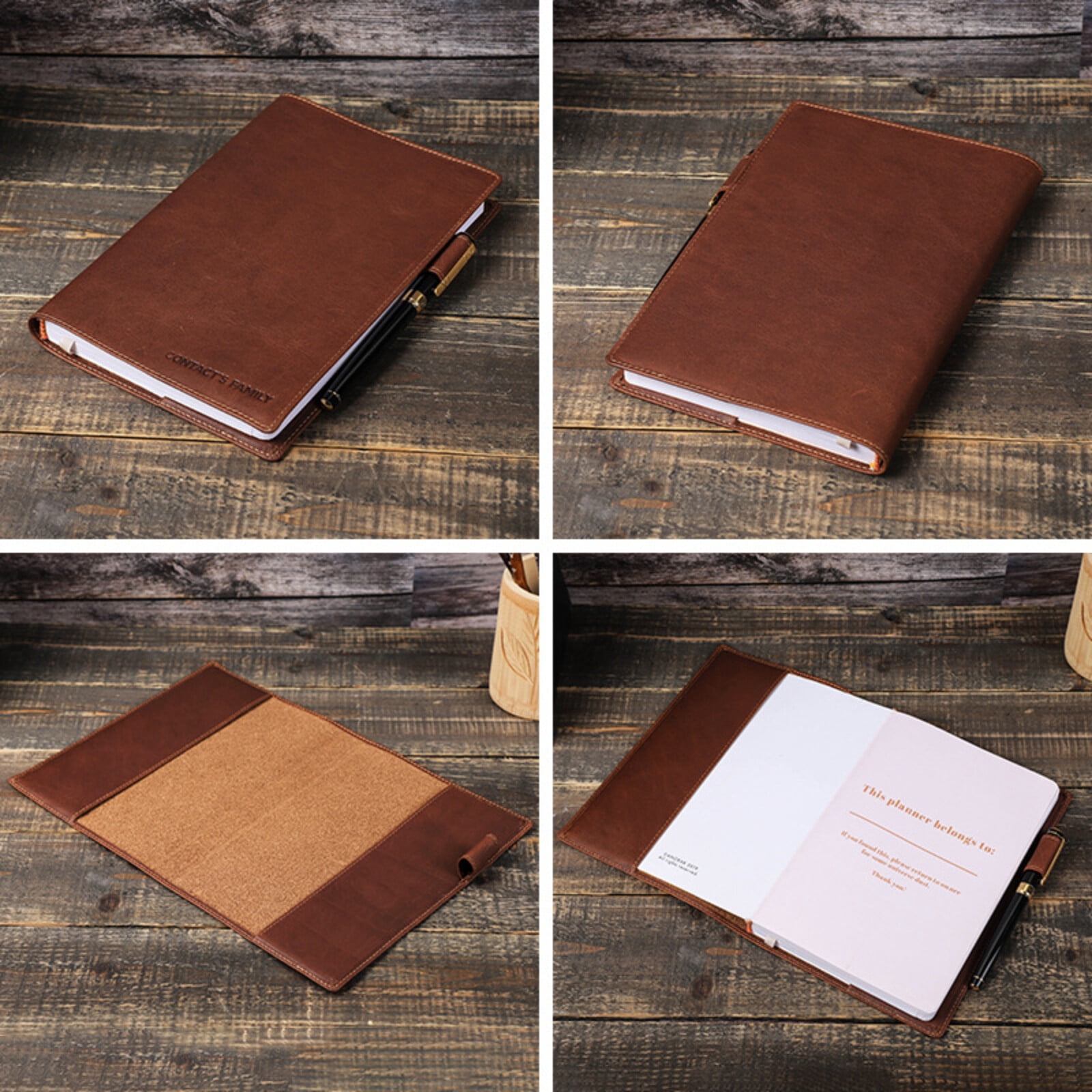 A5 Leather Notebook Cover with Pen Holder â Crazy Horse Vintage Cowhide Journal Case, Durable Handcrafted Refillable Sleeve for Travel, Office, Students & Writers