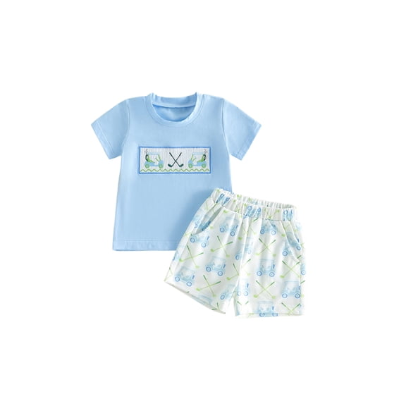BemeyourBBs Toddler Baby Boy Golf Outfit Summer Clothes Golf Embroidered Short Sleeve Crew Neck T Shirt Print Pockets Shorts Set