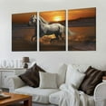 thumbnail image 2 of Awypu  Wall Canvas Animal Painting, Wall Painting Art Decor Prints Picture of Horse Riding At the Beach Framed Stretched Printed on Canvas for Home Living Room 12''x16''X3 Panels, 2 of 4