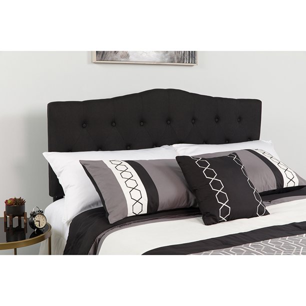 Tufted Upholstered Twin Size Headboard in Black Fabric
