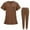 Brown, variant on Mlqidk Healing Hands Scrubs for Women Comfortable Nurse Scubs V Neck Top and Pants with Pockets Scrubs Set Black S