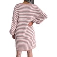 thumbnail image 4 of CEHVOM Women Casual Loose Stripe Solid Color V-neck Sweater Knit Dress, 4 of 6
