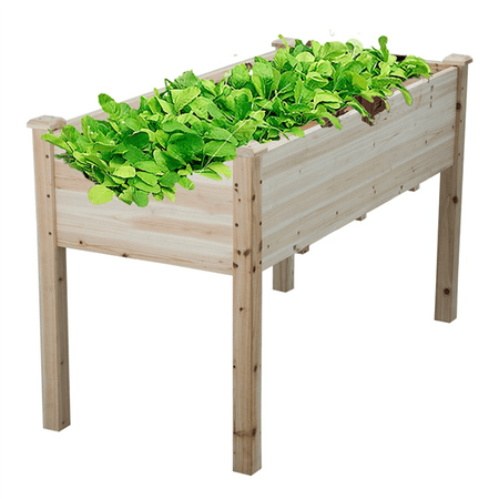 Topeakmart Solid Wood Raised Garden Bed Rectangle Elevated Planter Grow Plants Natural