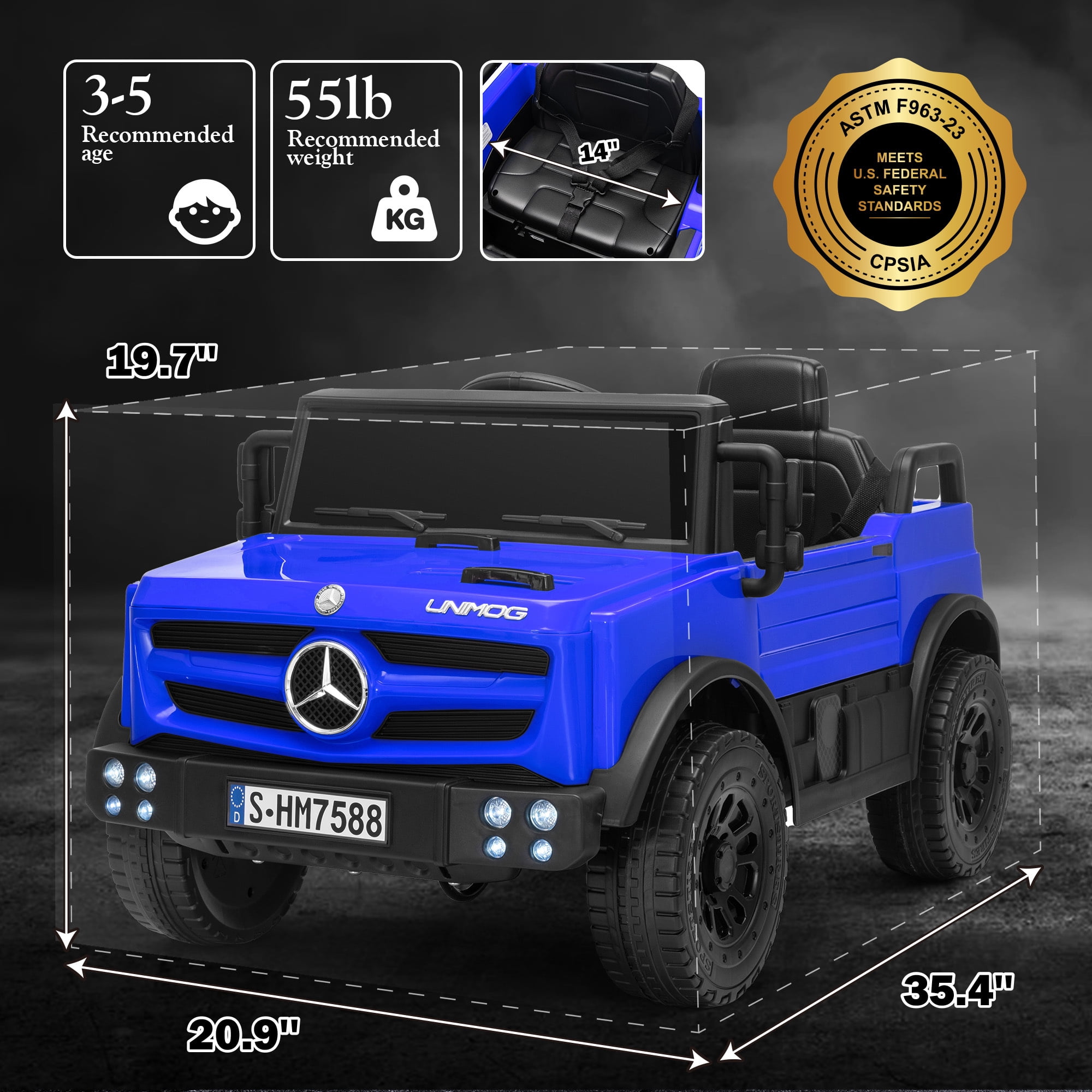 Letsgokid 12V Ride on Car with Parent Remote Control, Licensed Mercedes-Benz UNIMOG Car for Kids, LED Lights, Music & Horn, Soft Start, Low Battery Prompt, Kids Electric Vehicle for Boys Girls