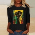thumbnail image 2 of miqiqism Womens 3/4 Sleeve Tops Shirts Trendy Flag Printed Tshirt Crewneck Pullover Tunic Blouses Loose Fit Tee Shirt February Black History Month T-Shirt,02_Black,3X-Large, 2 of 4