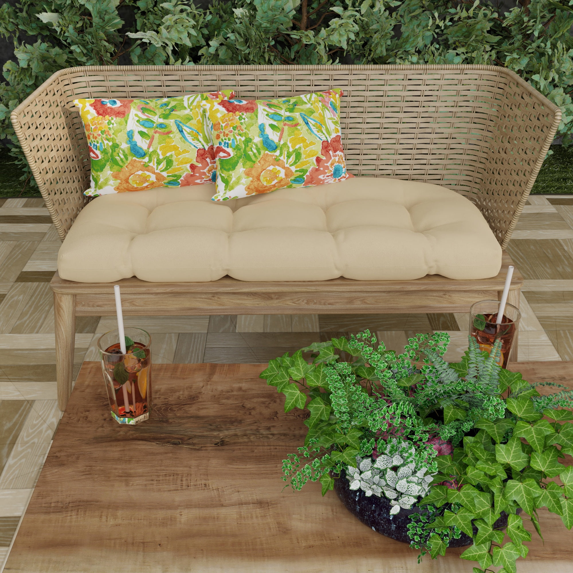 Jordan Manufacturing 12" x 18" Sun River Garden Multicolor Floral Rectangular Outdoor Lumbar Throw Pillow (2 Pack)