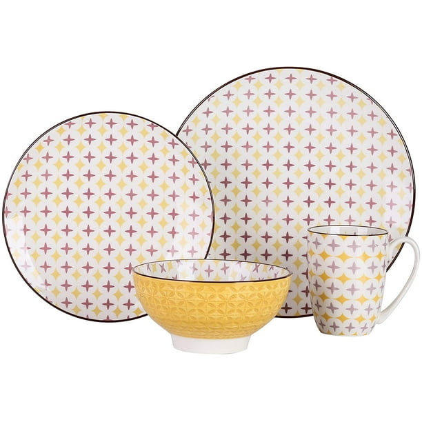 vancasso, Series Tulip, 4Piece Porcelain Dinnerware Set, Yellow Dinner