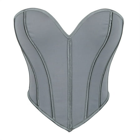TrdSipl Lace Corset Tops for Women Flattering Boned Lace Corset Lingerie Cute Floral Trim Tummy Control Shapewear Plus Size Steampunk Costume Gray XL