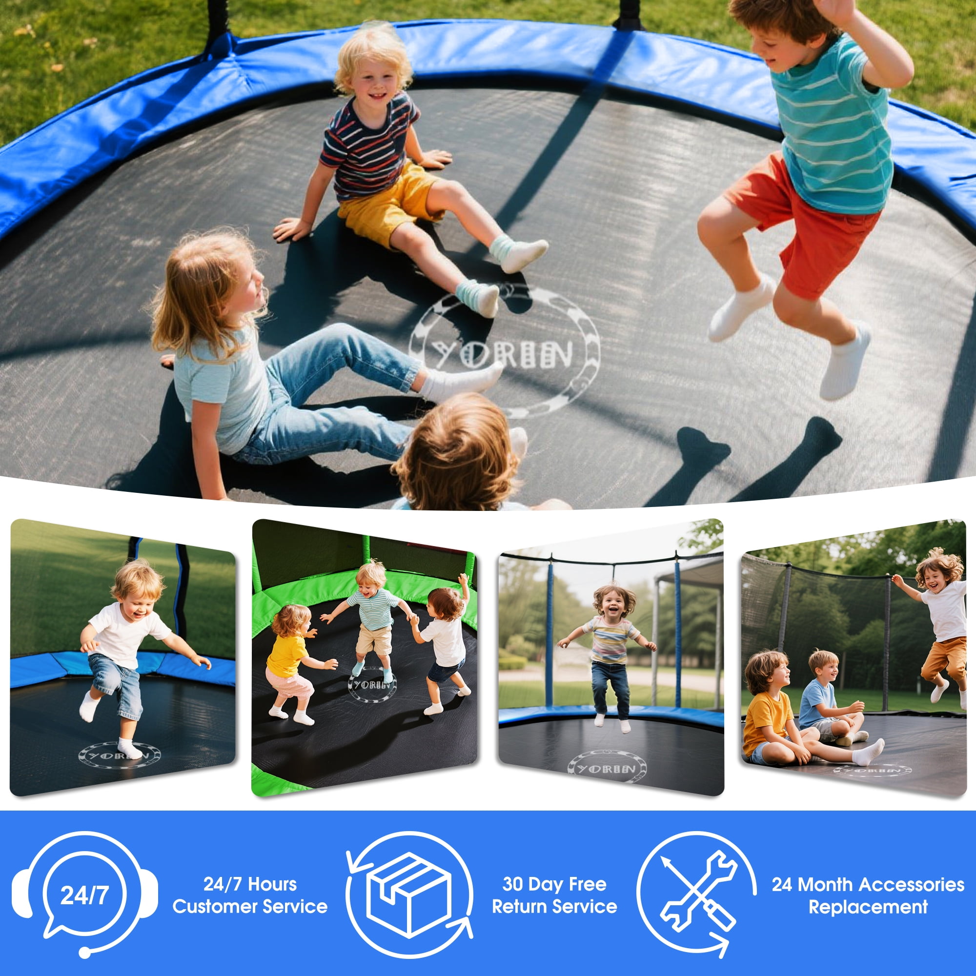 YORIN Trampoline, 10FT Trampoline for 3-4 Kids Adults with Enclosure Net, 1000LBS Outdoor Trampoline with Basketball Hoop, Ladder, Galvanized Anti-Rust Coating Heavy Duty Round Trampoline