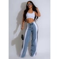 thumbnail image 6 of Women'S Patchwork High Waist Wide Leg Jeans Color Block Denim Straight Leg Trendy Trousers Blue Denim & White L, 6 of 9