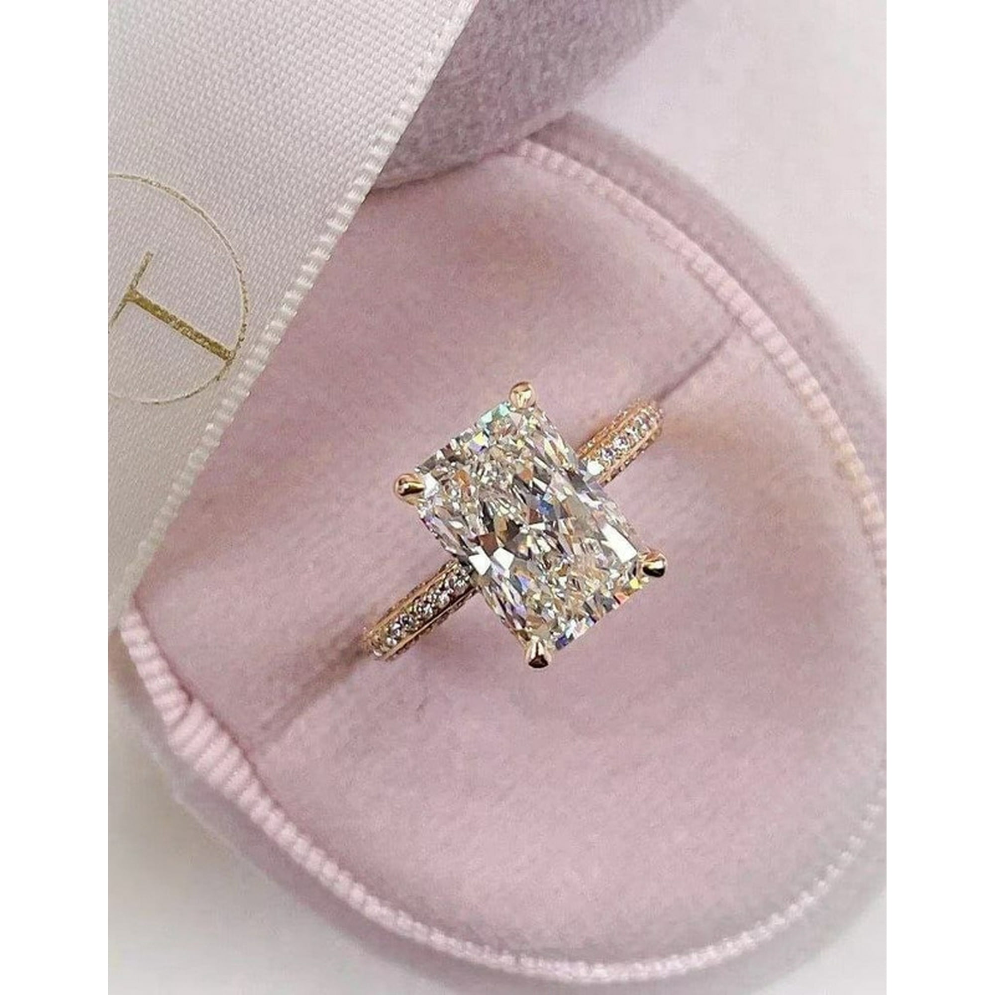 3.51 CT Radiant Cut Moissanite Anniversary Ring 14K Yellow Gold Engagement Ring Anniversary Gift Solitaire Diamond Ring Wedding Promise Ring