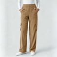 thumbnail image 4 of Corduroy Wide Leg Cargo Sweatpants for Women Elastic Waist Sweatpants Casual Solid Color Pockets Long Pants Workout Lounge Trousers with Pockets, 4 of 7
