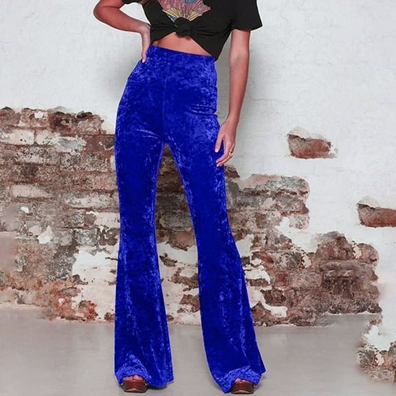 Women Pants Under $5! Xqxayjr Womens Velvet Flare Pants Casual Elastic High Waisted Bell Bottoms Leggings Solid Skinny Flared Trousers