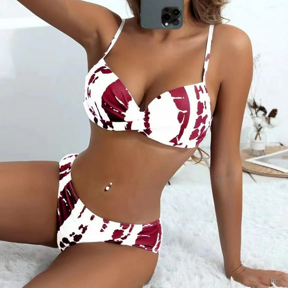 SDJMa Swimsuits for Women Two Piece Bathing Suits Floral Print Women's Sexy Bikini Split Two-Piece Beach With Chest Pad Swimsuit