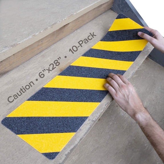 Non Slip Outdoor Stair Treads 80 Gritz, Adhesive Grip Tape, Peel and Stick Stair Treads, Yellow and Black, 6" x 28", 10 Pack