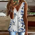 thumbnail image 4 of Tank Top Vestido Tops estampados para mujer, blusa informal sin mangas de Color con cuello, camisas informales de verano, chaleco personalizado con encaje popular en V, camisetas holgadas (Blue, XL), 4 of 6