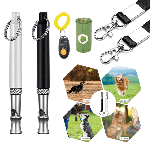 Adjustable Frequency Ultrasonic Dog Whistle 2 Pack - Stop Neighbors Dog Barking, Recall Training & Anti-Bark Device with Lanyard