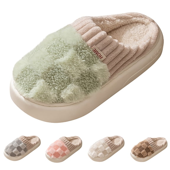 Cotton Slippers for Women Winter Indoor Home Warm Plush Couple Thick Soled Shoes, Brown, 36