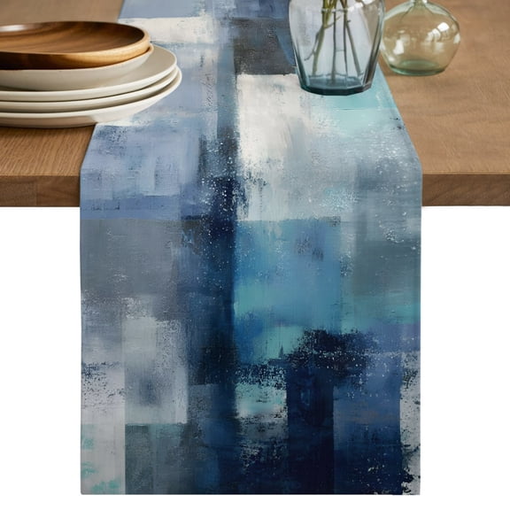 Table Runners 70 Inches Long Dress Scarves, Blue Grey Gradient Farmhouse Coffee/Dining/Kitchen Table Decor, Holiday Table Runner, Abstract Modern Mottled Texture 13x70 Inch
