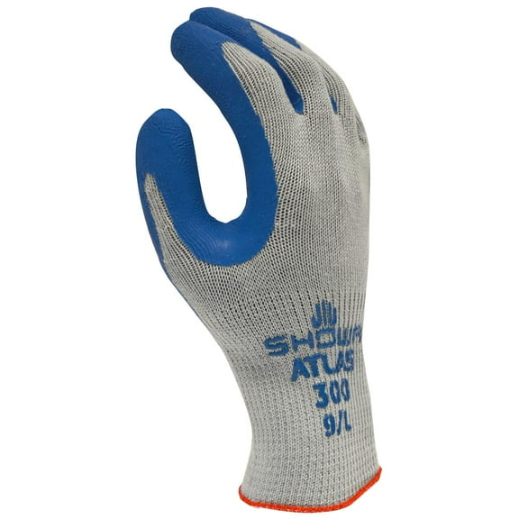SHOWA Atlas 300M-08 Fit Palm Coating Natural Rubber Glove, Blue, Medium (Pack of 12 Pairs) Medium Blue Gloves