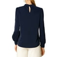 thumbnail image 4 of MODA NOVA Juniors Stand Collar Pleated Button Keyhole Button Blouse, 4 of 7