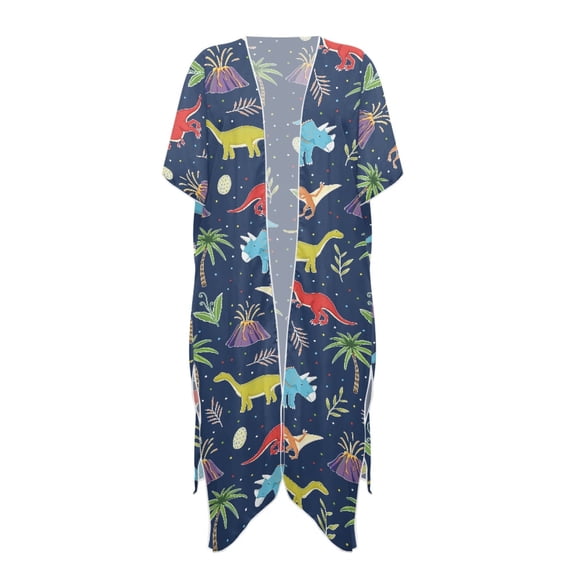 HELLHERO High Quality Fabrics Beach Kimono for Summer Vacations Long Casual Dinosaur