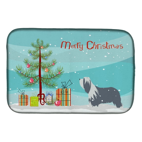Bearded Collie Dog Merry Christmas Tree Dish Drying Mat