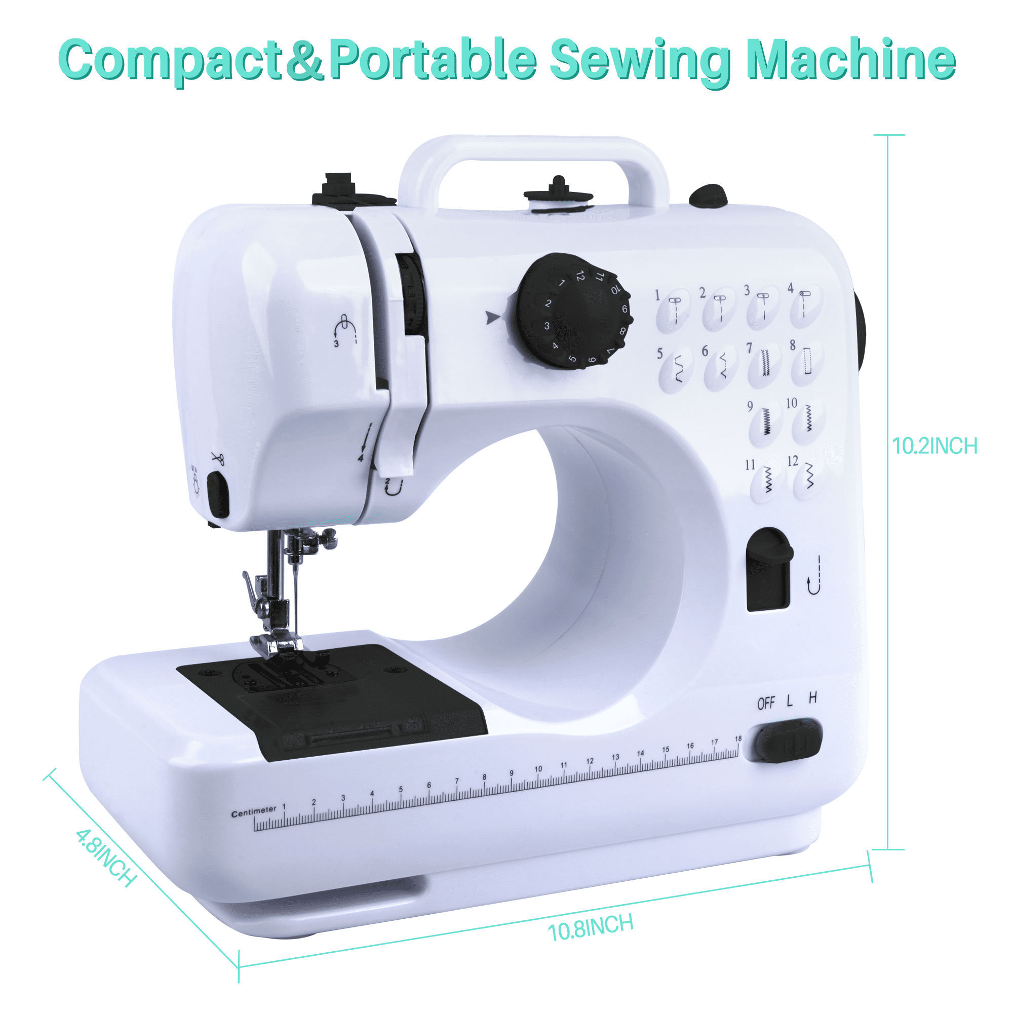 BCOOSS Sewing Machine for Beginner Multi-Functional Portable Machine with 12 Built-in Stitches,Black