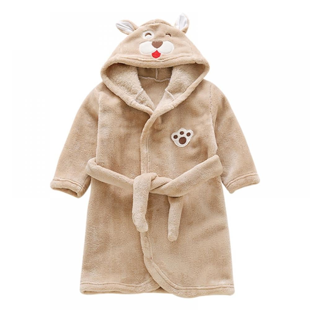 Boys Girls Toddler Kid Hooded Bathrobe Soft Plush Animal Cover Up Sleepwear Robe 
