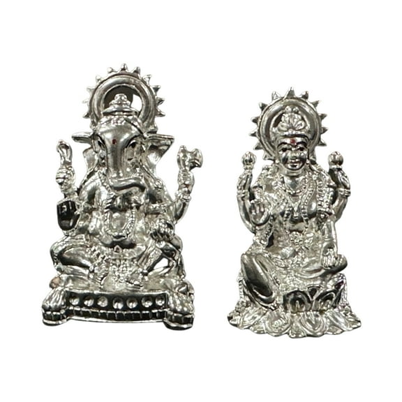 925 Sterling Silver Solid Ganesh & Lakshmi / Laxmi idol (Figurine #31)