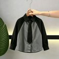 thumbnail image 2 of Fozruso Boys Long Sleeve Button Up Shirts, Kids Classic Collared Dress Shirts with Patchwork Design Back to School Clothes, 2 of 5