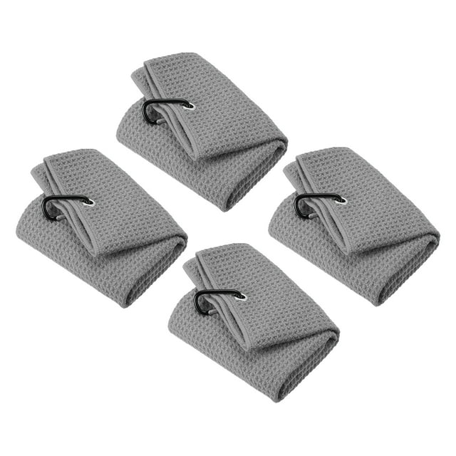 Unique Bargains 20'x16' Golf Towels Tri Fold Waffle Pattern Towels Soft Fiber with D Clip Grey 4 Pack
