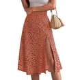 thumbnail image 3 of Women'S Summer High Waisted Flowy Slit Midi Skirts Casual Boho Floral Beach Skirt Orange XXL, 3 of 9