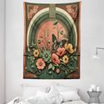 thumbnail image 2 of Ambesonne Boho Tapestry Wall Hanging, Japan Floral Balcony Print, 60"x80", Dark Salmon Laurel Green, 2 of 3