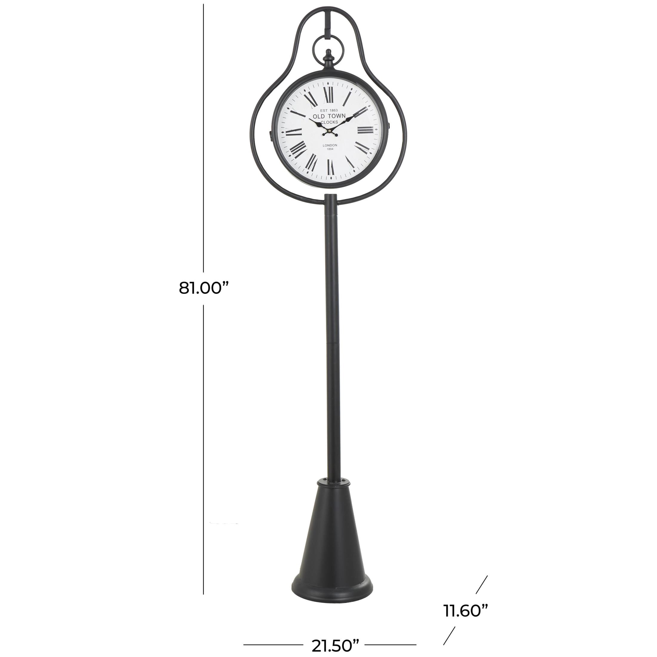 DecMode 81" Black Metal Double Sided Clock with Cone Shaped Base