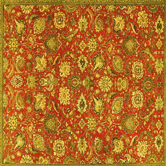 Ahgly Company Indoor Square Persian Yellow Traditional Area Rugs, 3' Square