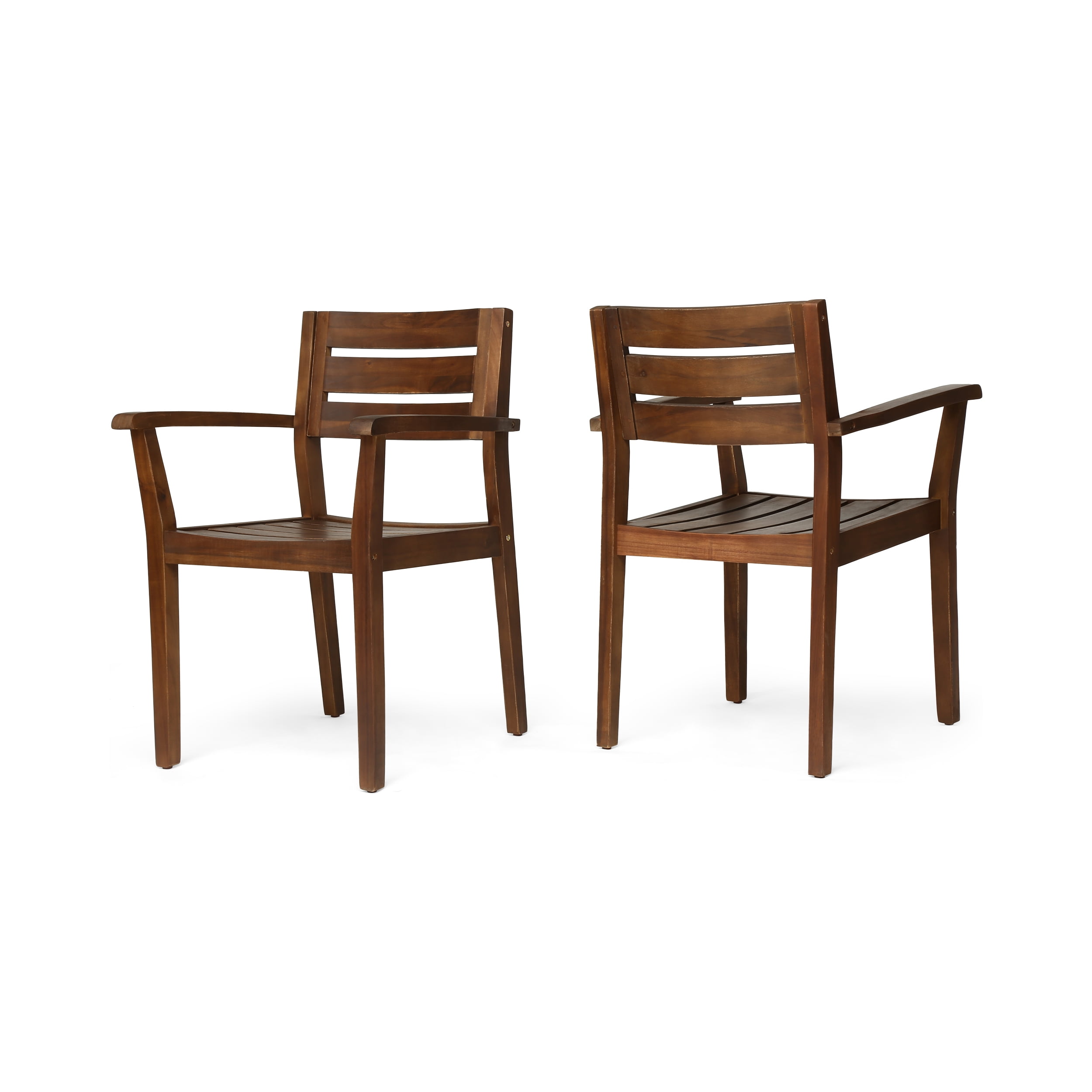 Outdoor Dining Chairs Set of 2 – Solid Acacia Wood Patio Armchairs with Slatted Seat & Back, Weather-Resistant for Backyard, Garden or Poolside
