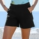 thumbnail image 2 of Pantalones cortos casuales de cintura alta para mujer - Cintura elástica, corte holgado, mezcla de algodón, liso, 2 of 6