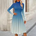 thumbnail image 3 of Women's Casual Fashion High Neck Long Sleeve Print Midi Dress with Gradient Design, Fall and Winter Dress for Stylish Everyday Wear, Elegant and Cozy,Blue,L, 3 of 7