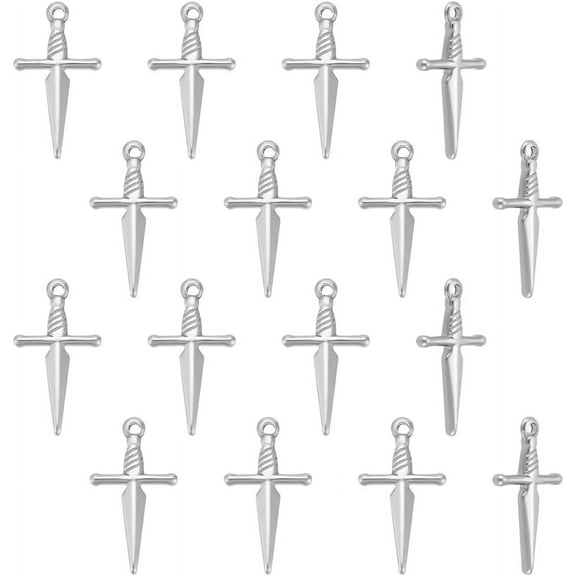 20Pcs 304 Stainless Steel Pendants Sword Charms Stainless Steel Color 24x13x2mm Hole: 1.6mm