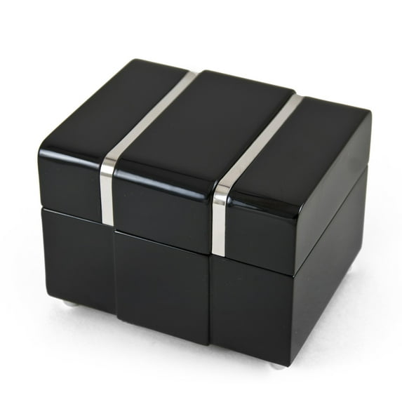 Modern 18 Note Black Lacquer Musical Jewerly Box With Chrome Accents - Everything is Beautiful