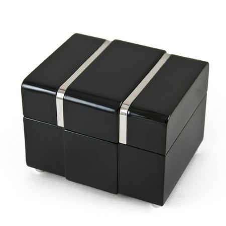 Modern 18 Note Black Lacquer Musical Jewerly Box With Chrome Accents - Anchors (Best Way To Make Gold In Guild Wars 2)