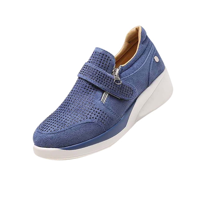 New European And American Rhinestone Suede Breathable Wedge Casual Shoes