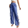 thumbnail image 4 of Womens Gingham Plaid Wide Leg Pants Y2k Lounge Pants Lace Up Loose Trousers Blue M, 4 of 8