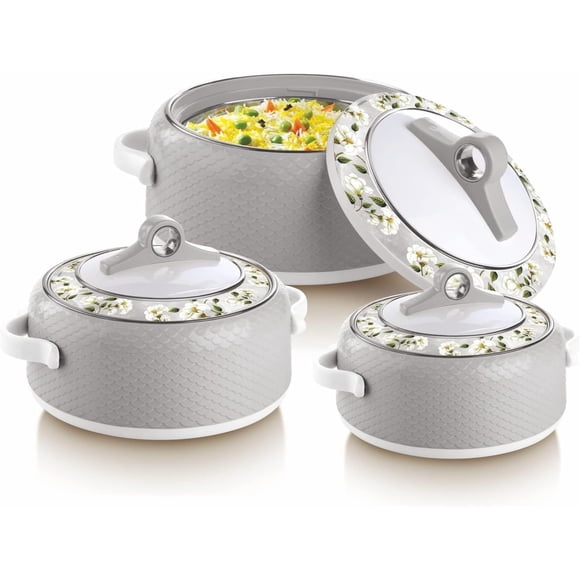 Contenant Isotherme Casserole, Fondue Chinoise à Double Paroi, Crock Pot, Boîte à Chapati, Boîte à Tortilla, 1000 Ml/1,06 Qt, 1500 Ml/1,59 Qt, 2000 Ml/2,11 Qt, Acier Inoxydable, Ensemble de 3, Poignée Dorée, Compatible Micro-Ondes