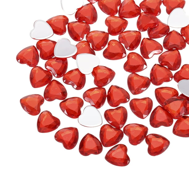 60 Pcs Acrílico Corazón Rhinestone 12mm Stickers de Gemas de Plástico para Manualidades, Rojo Profundo